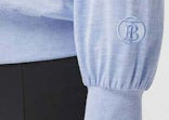 Burberry Long-Sleeve Monogram Motif Silk Cotton Top Light Blue - US