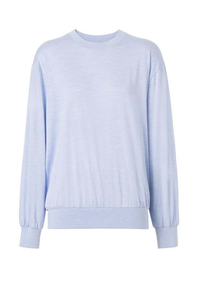 Burberry Long Sleeve Monogram Motif Silk Cotton Top Light Blue US