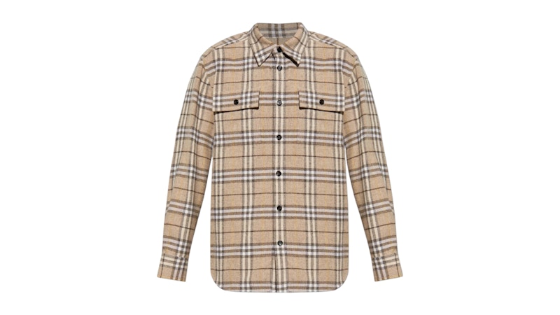 Burberry Long Sleeved Wool Checked Shirt Sand Men's - US