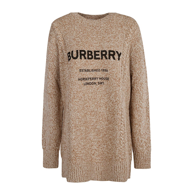 Pre-owned Burberry Mabel Horseferry Logo Print Oversize Wool & Cotton Sweater Camel