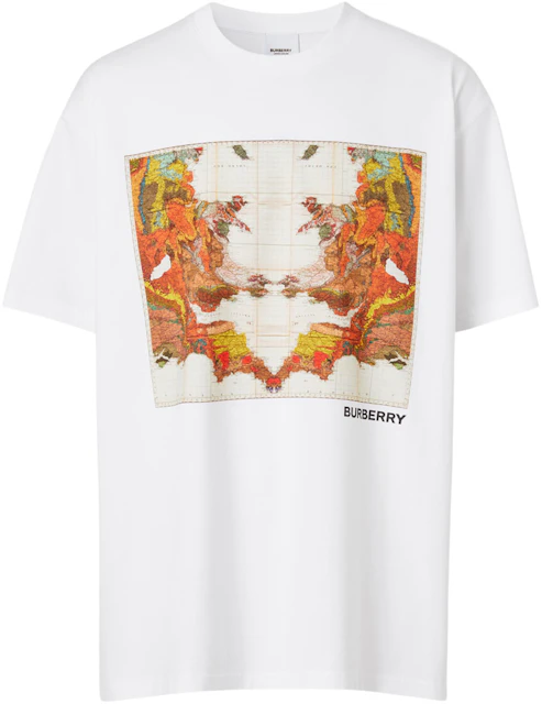 Burberry Map Print Cotton Oversized T-Shirt White - GB