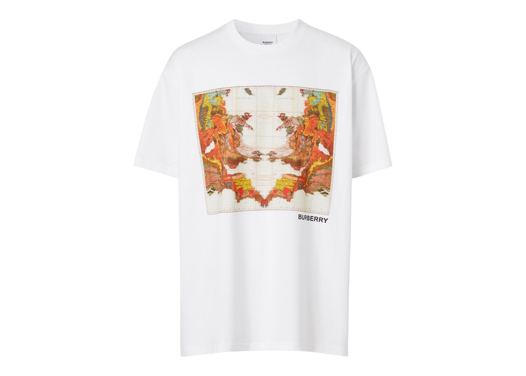 Pre-owned Burberry Map Print Cotton Oversized T-shirt White