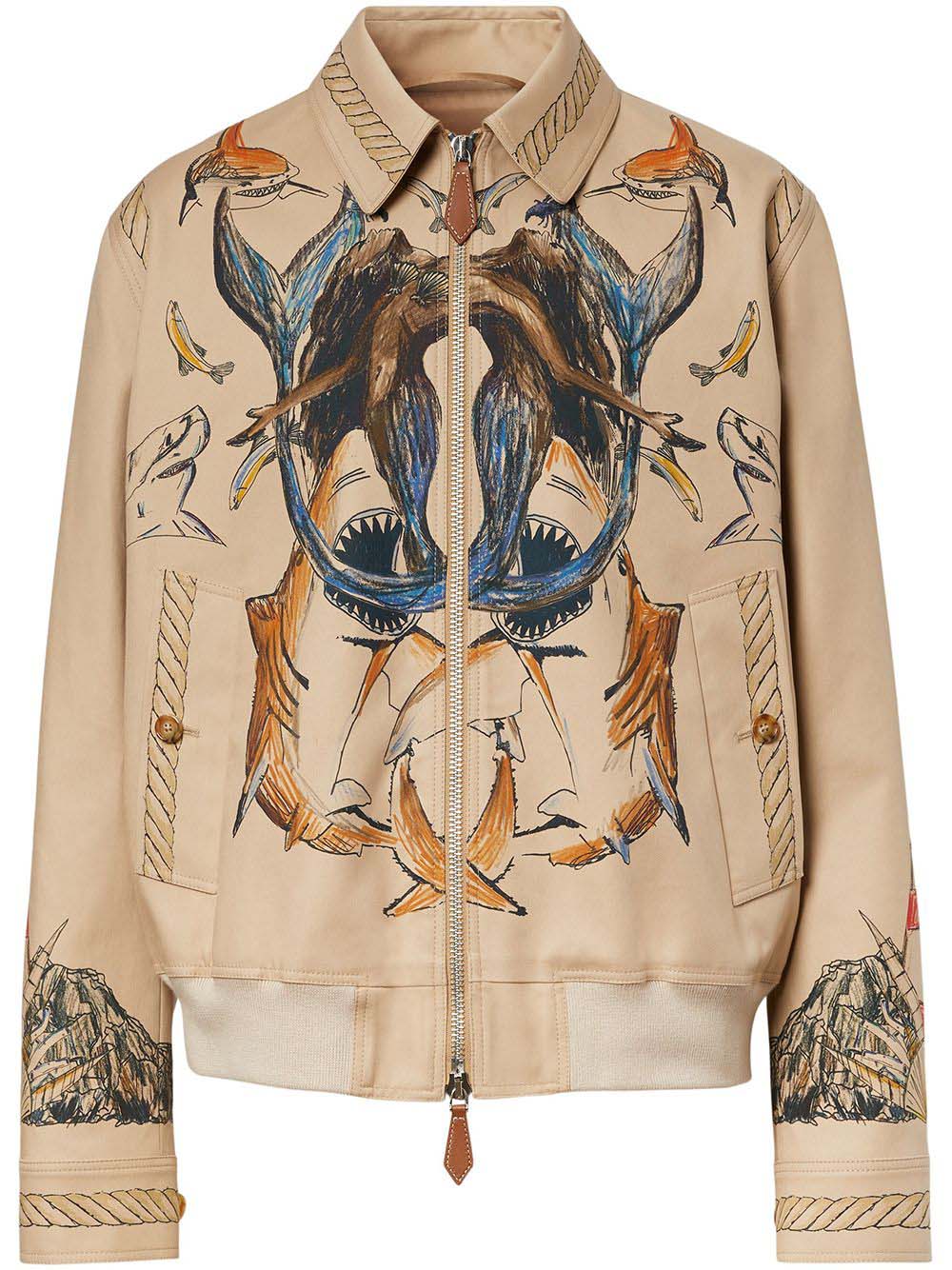 Burberry Marine Sketch-Print Harrington Jacket Beige/Multi Men's - US