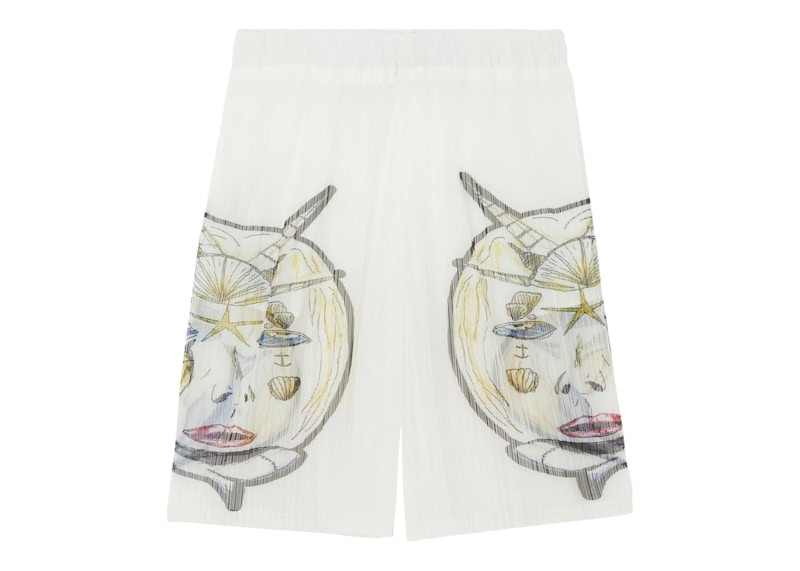 Pre-owned Burberry Men's  Marine Sketch Sheer Plisse Shorts In White