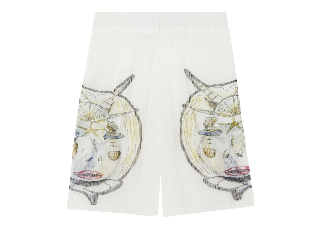 Pre-owned Burberry Marine Sketch Sheer Plisse Shorts White