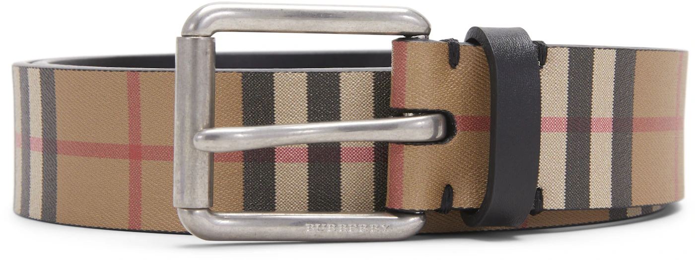 Burberry Check and Leather Belt , Size: S