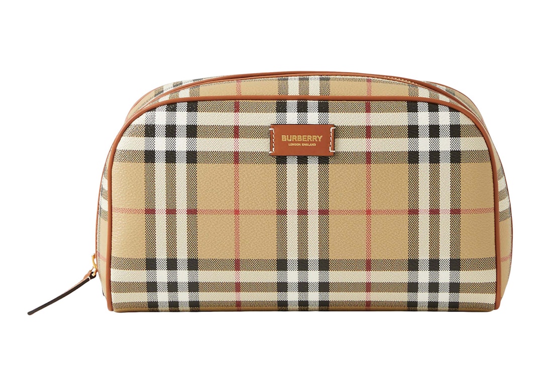 Pre-owned Burberry Medium Check Travel Pouch Archive Beige