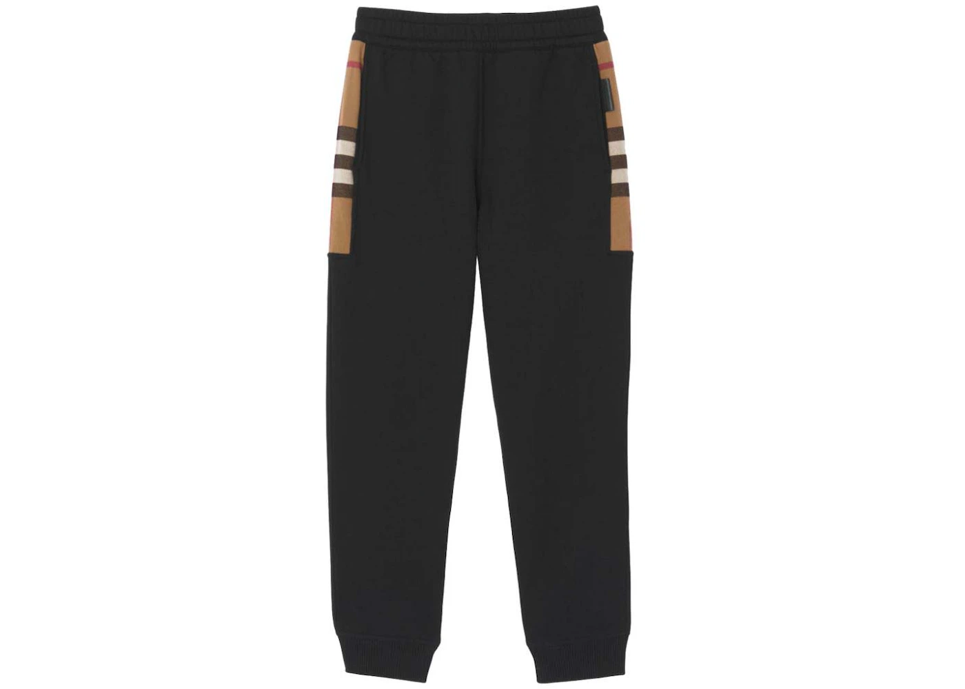 Burberry Milo Cotton-Blend Check Panel Sweatpants Black Men's - GB