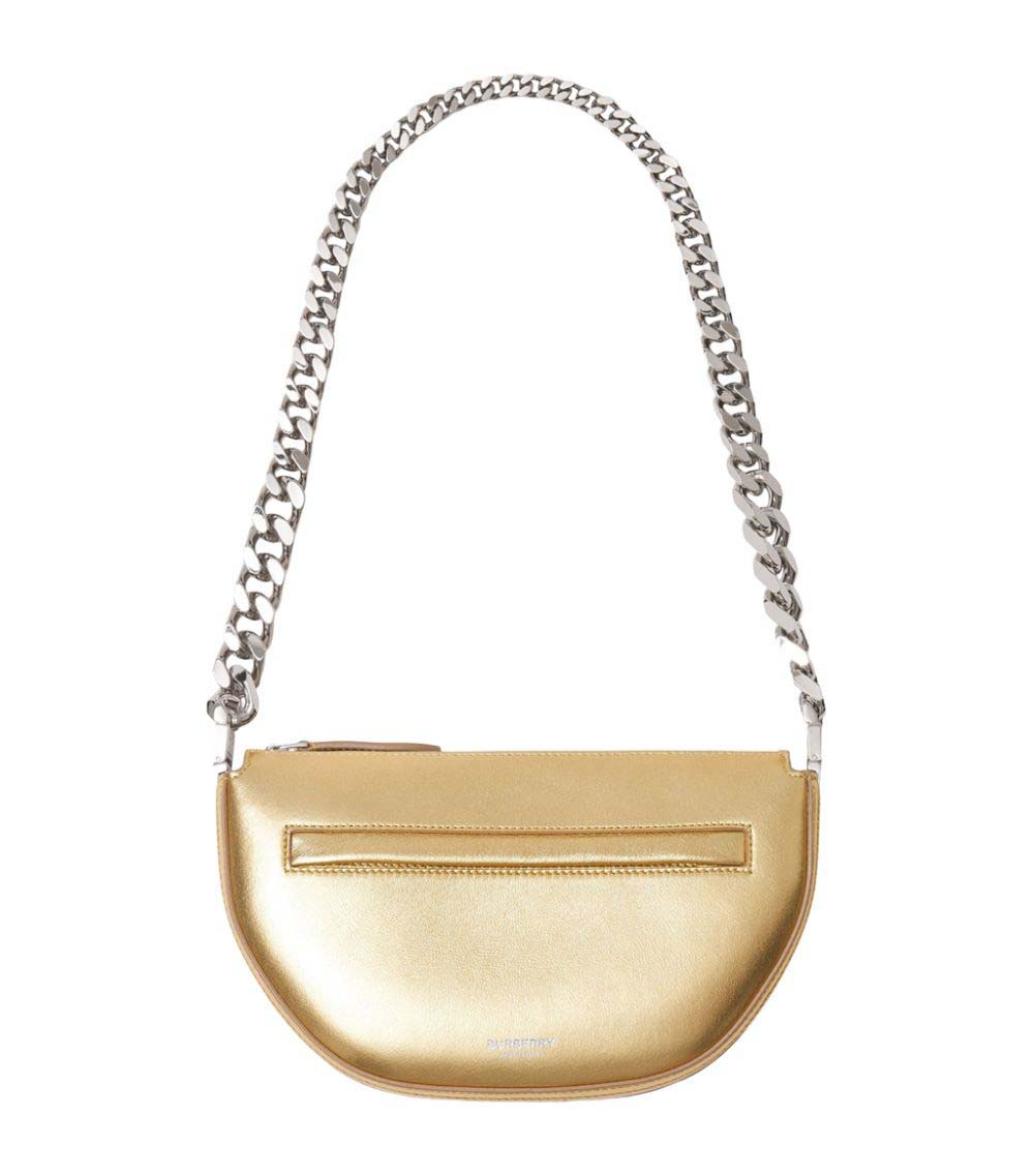 Burberry Mini Metallic Leather Olympia Shoulder Bag Gold in 