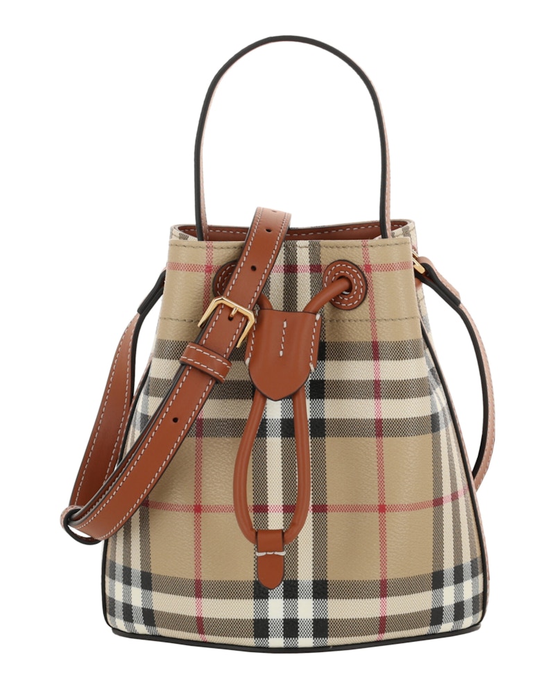 Pre-owned Burberry Women's Mini Tb Bucket Bag In Vintage Check Briar Brown