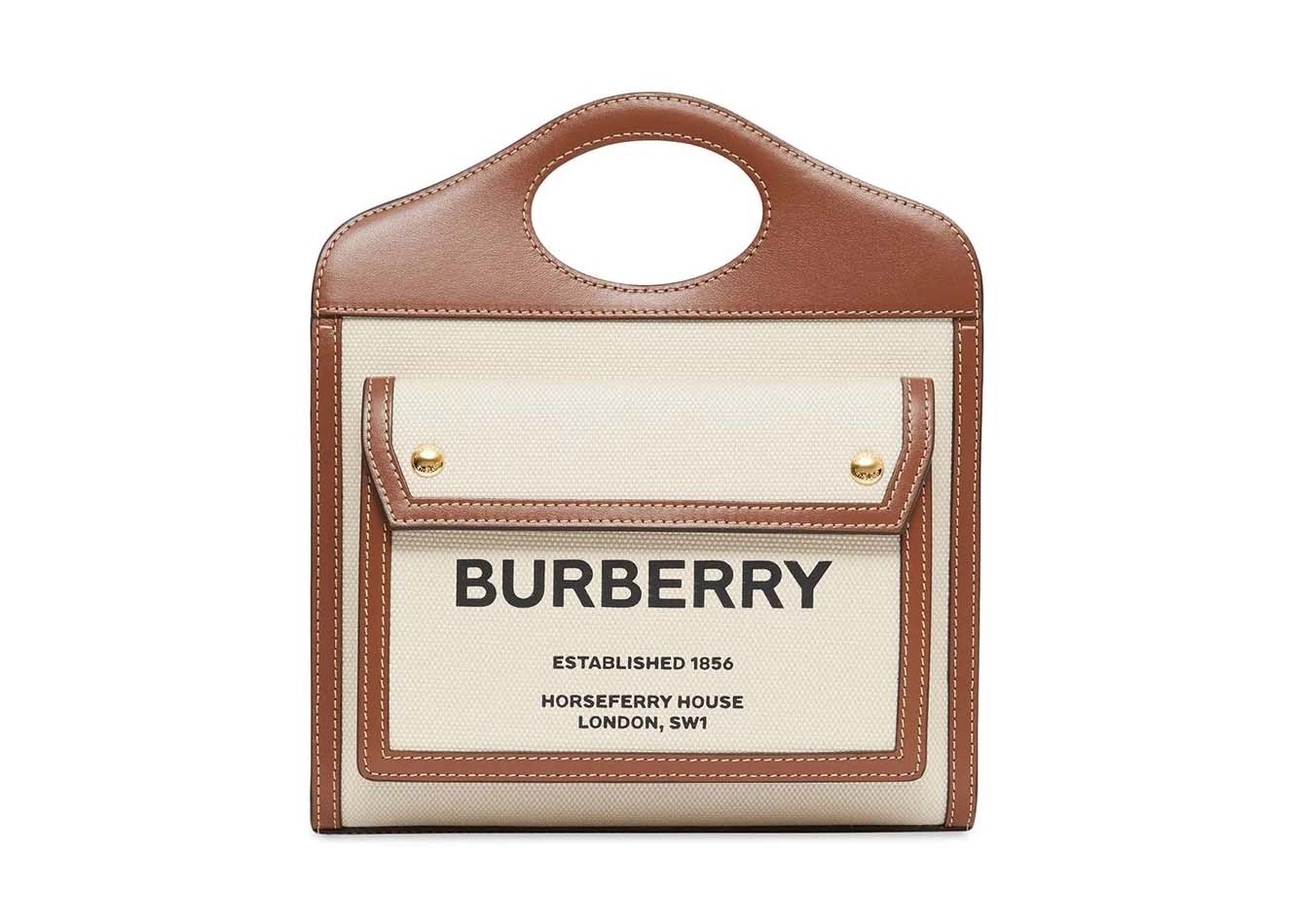 Burberry Mini Two-Tone Canvas And Leather Pocket Bag Natural/Malt