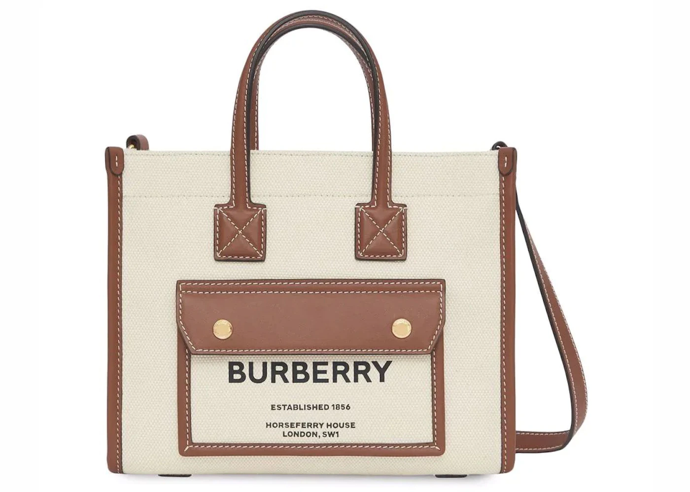 Burberry Mini Two-Tone Canvas Freya Tote Bag Natural/Tan in Canvas with  Gold-tone - US