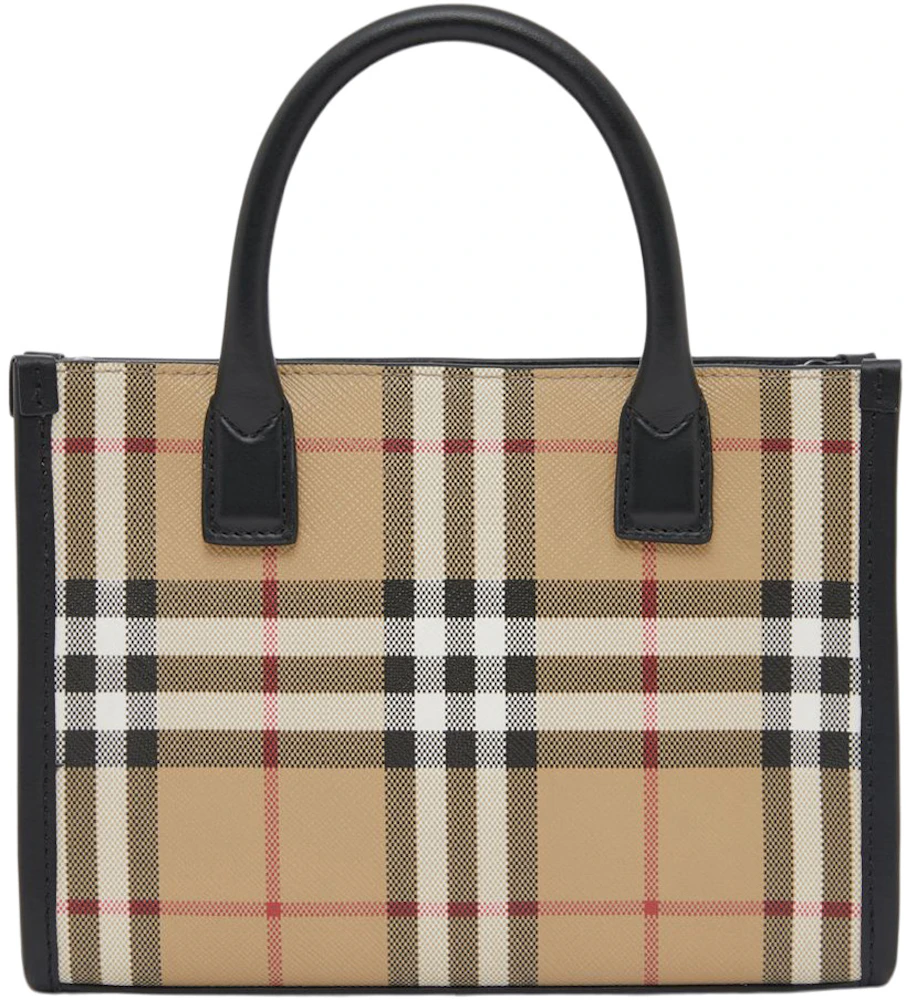 Burberry Mini Vintage Check and Leather Tote Bag Archive Beige in ...