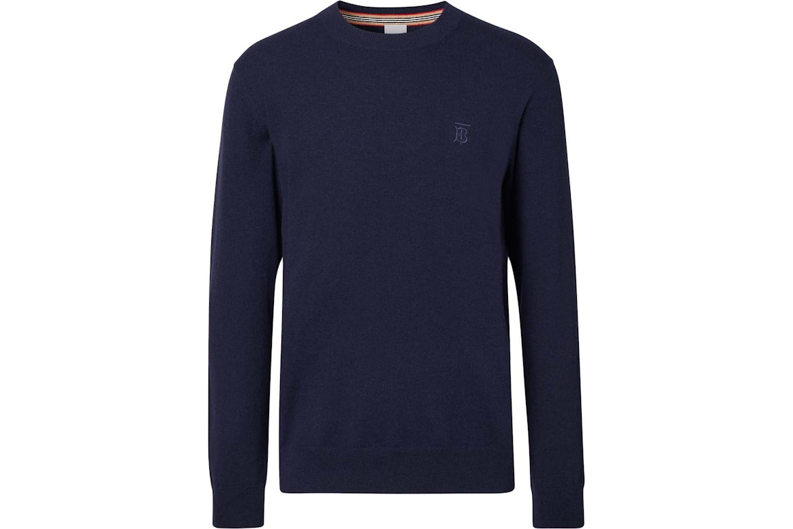 Pre-owned Burberry Monogram-embroidered Fine-knit Sweater Navy