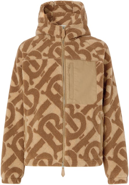 Burberry Monogram Fleece Jacquard Hooded Top In Beige