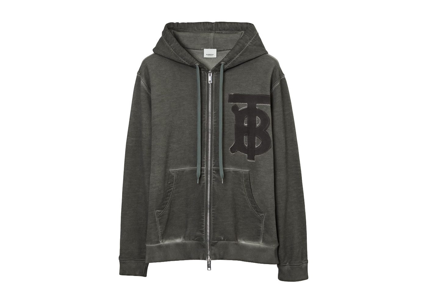 Burberry Monogram Motif Cotton Oversized Zip Hoodie Charcoal Grey