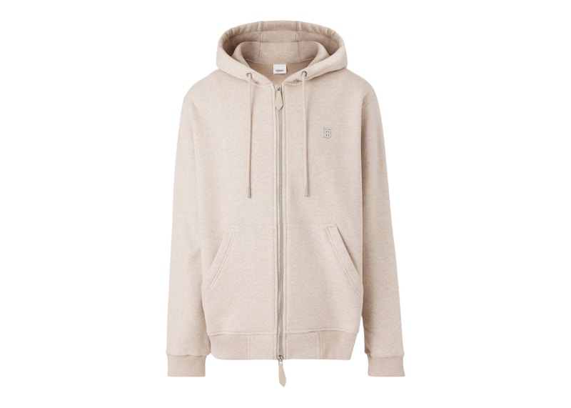 Burberry Monogram Motif Cotton Zip-Up Cashmere Hoodie Soft Fawn