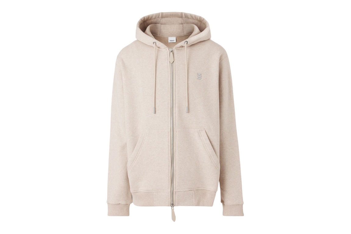Pre-owned Burberry Monogram Motif Cotton Zip-up Cashmere Hoodie Soft Fawn Melange