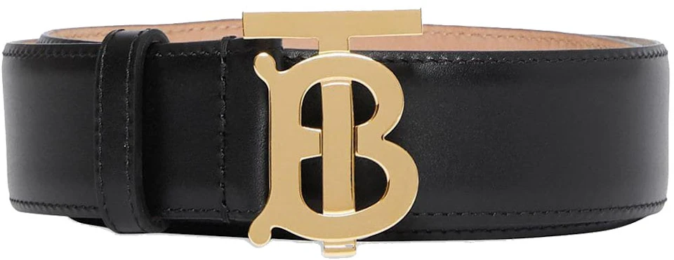 Burberry Monogram Motif Leather Belt  Width Black in Calfskin with  Gold-tone - US