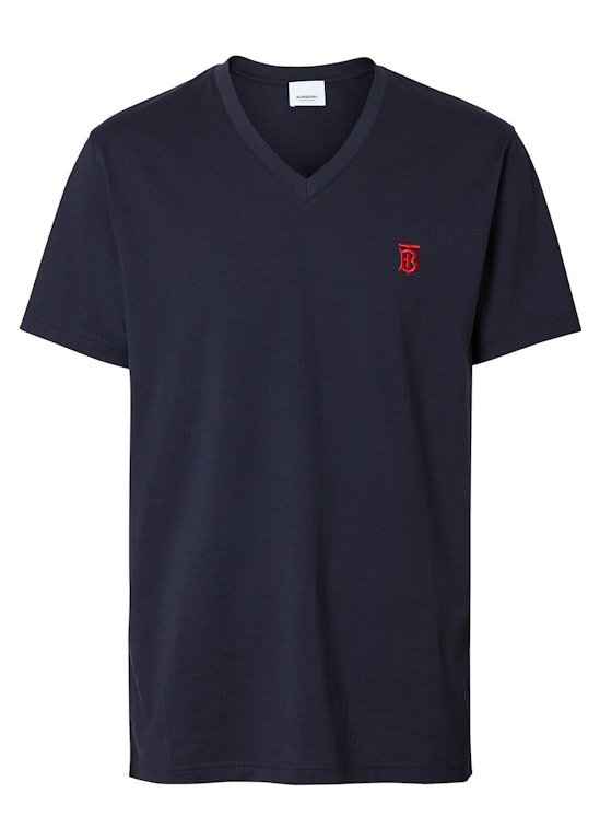 Pre-owned Burberry Monogram Motif V-neck T-shirt Navy/red