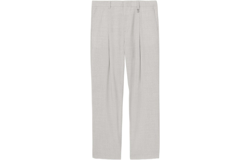 Pre-owned Burberry Men's Monogram Motif Wool Wideleg Trousers In Grey/taupe