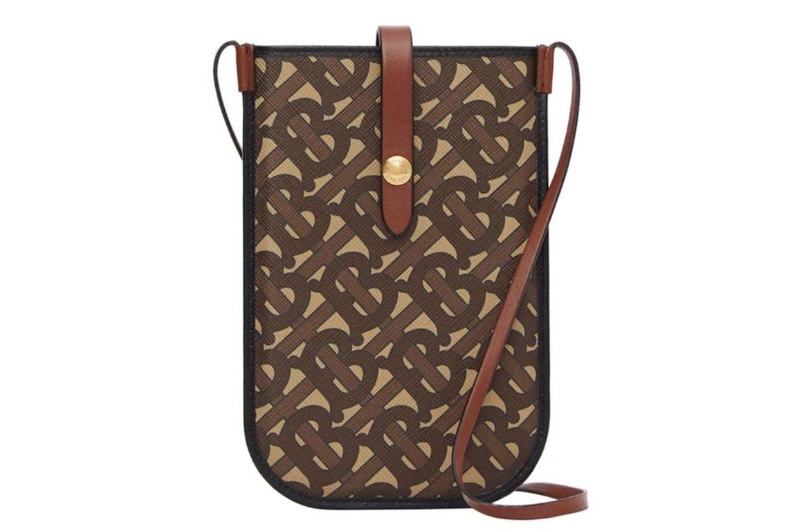 Pre-owned Burberry Monogram Print E-canvas Card And Phone Case With Strap Bridle Brown