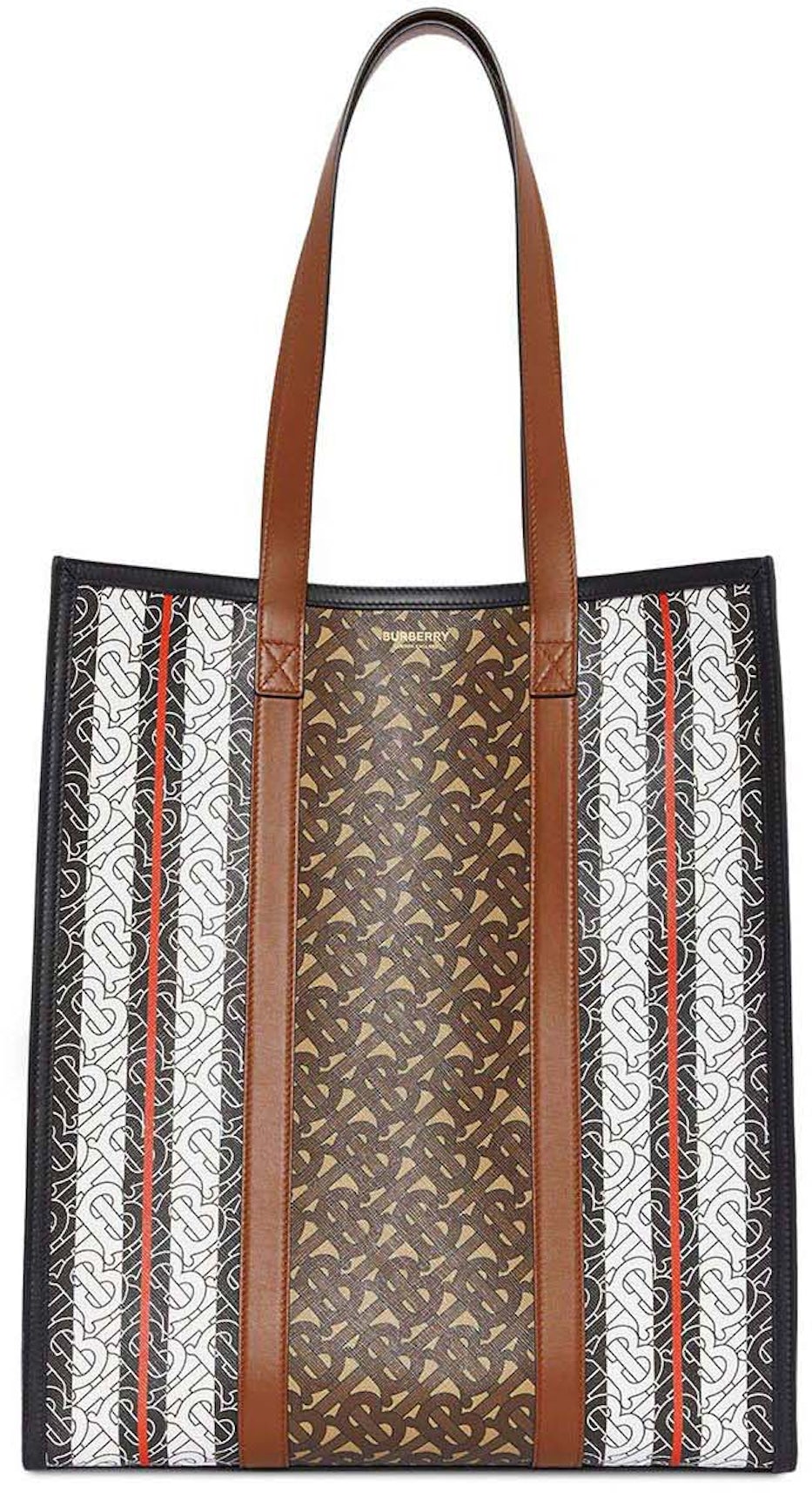 Burberry The Small Monogram Stripe E-Canvas Belted Tote Bag Brown