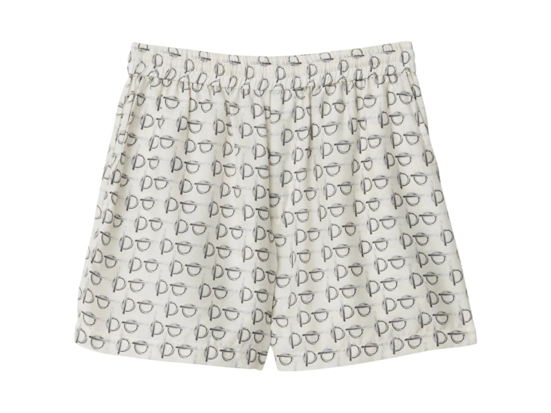 Pre-owned Burberry Women's Mulberry Silk Boxer Shorts In Silver/white