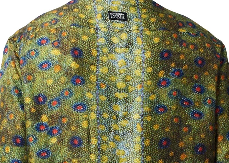 Burberry Mulberry Silk Fish Scale Shirt Green Men's US
