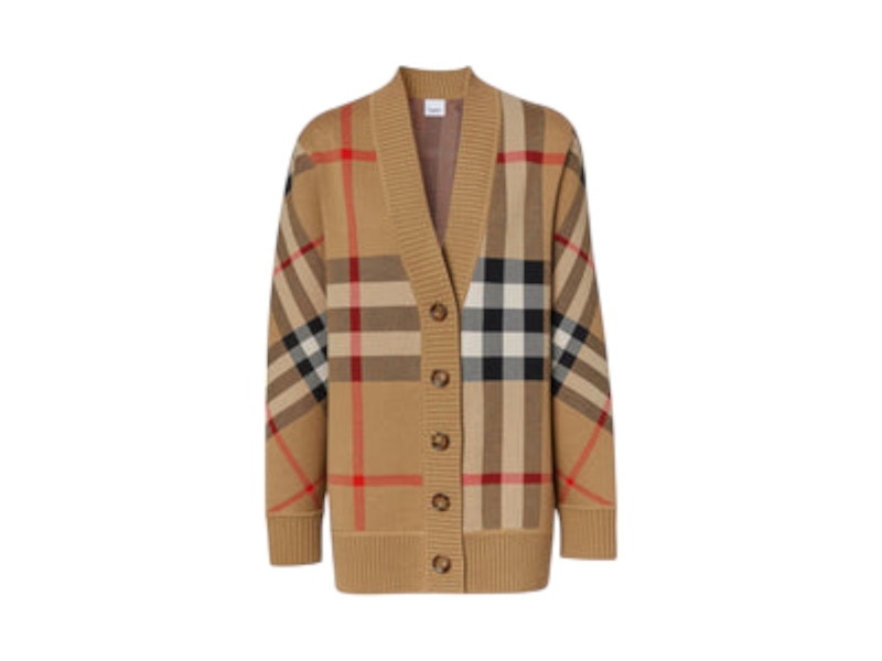 Pre-owned Burberry Women's  Oversized Check Cardigan In Parchment Cream