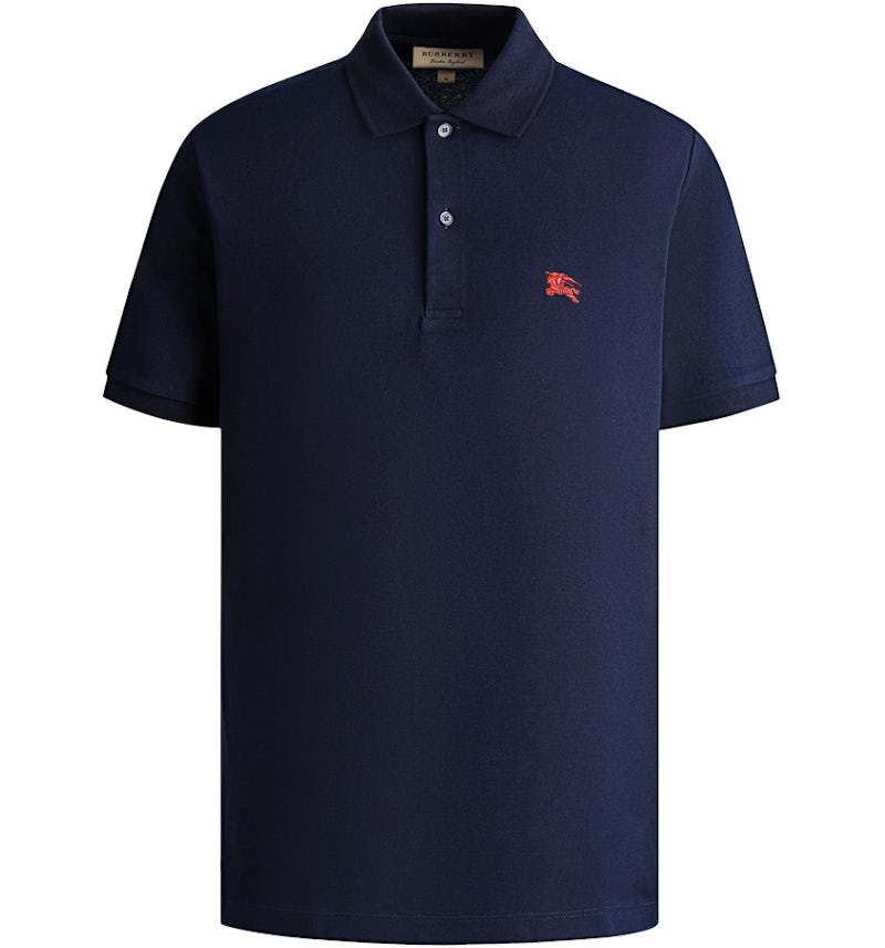 Burberry Oxford Logo Embroidered Polo Navy/Red Men's US