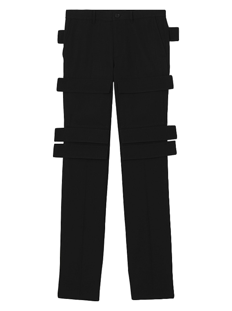 Pre-owned Burberry Men's  Panel Detail Grain De Poudre Wool Cargo Trousers In Black