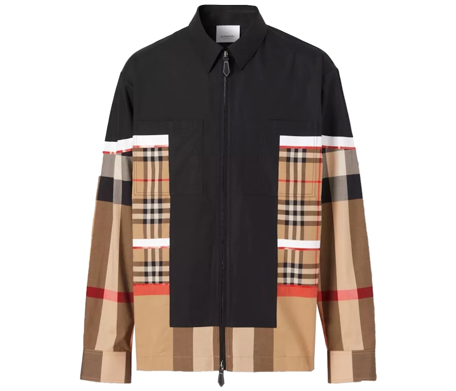 Pre-owned Burberry Patchwork Check Cotton Zip-front Shirt Archive Beige