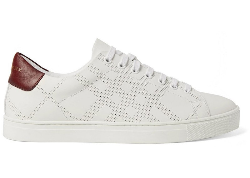 Burberry Perforated Check Leather Sneakers White Deep Claret Melange Men s 8041374 GB