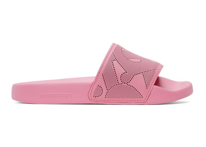 Burberry Perforated Monogram Slides Bubblegum Pink Leather