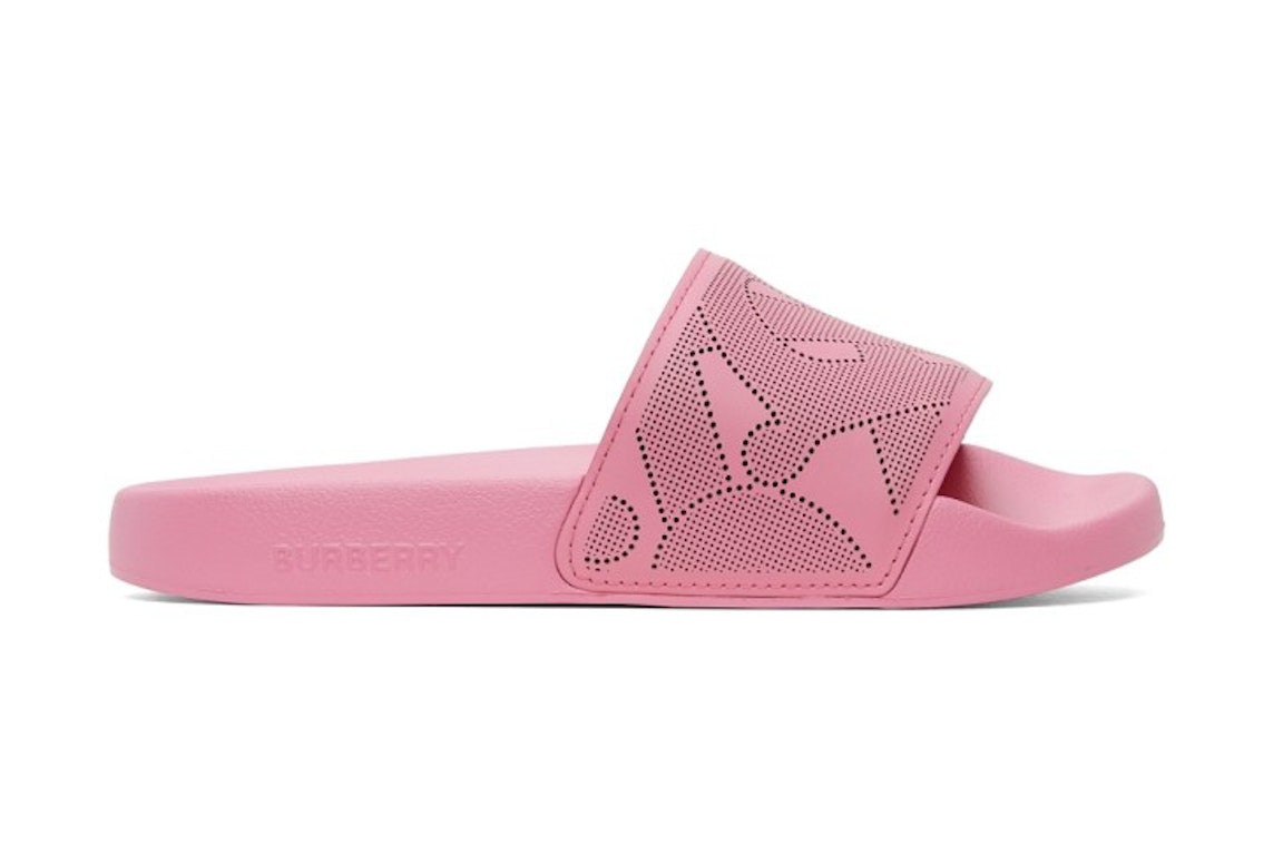Pre-owned Burberry Perforated Monogram Slides Bubblegum Pink Leather (women's)