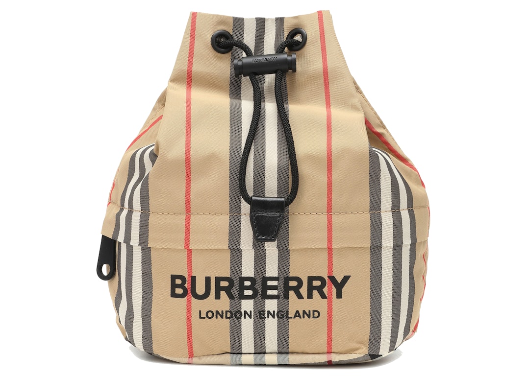 Pre-owned Burberry Phoebe Heritage Stripe Bucket Bag Archive Beige