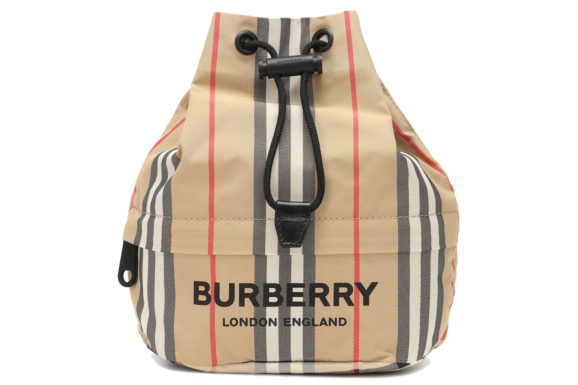 Pre-owned Burberry Phoebe Heritage Stripe Bucket Bag Archive Beige