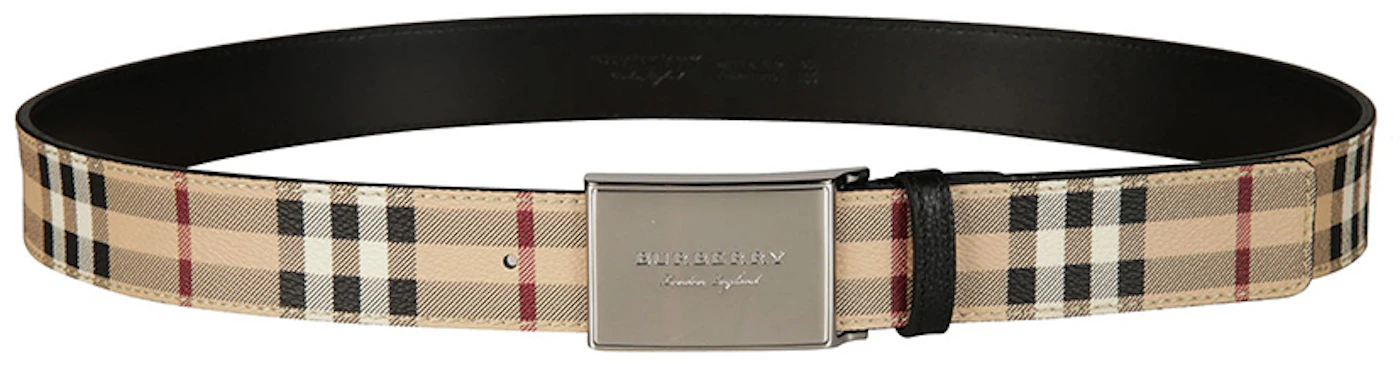 Buy Burberry Women's Brown Beige Check Canvas Brass Logo Buckle Belt Size  40 / 100