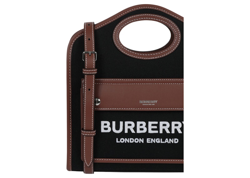 Burberry Pocket Shoulder Bag Black/Tan in Leather - US