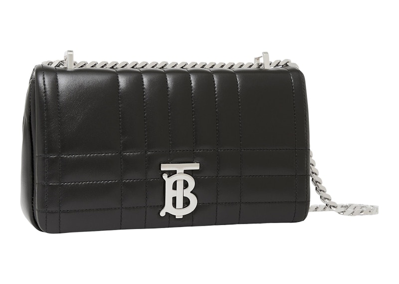 Burberry Quilted Leather Lola Bag Small Black Silver tone in