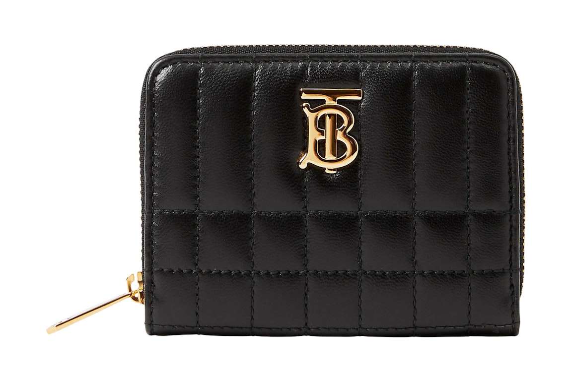 Pre-owned Burberry Quilted Leather Lola Zip Wallet Black /light Gold
