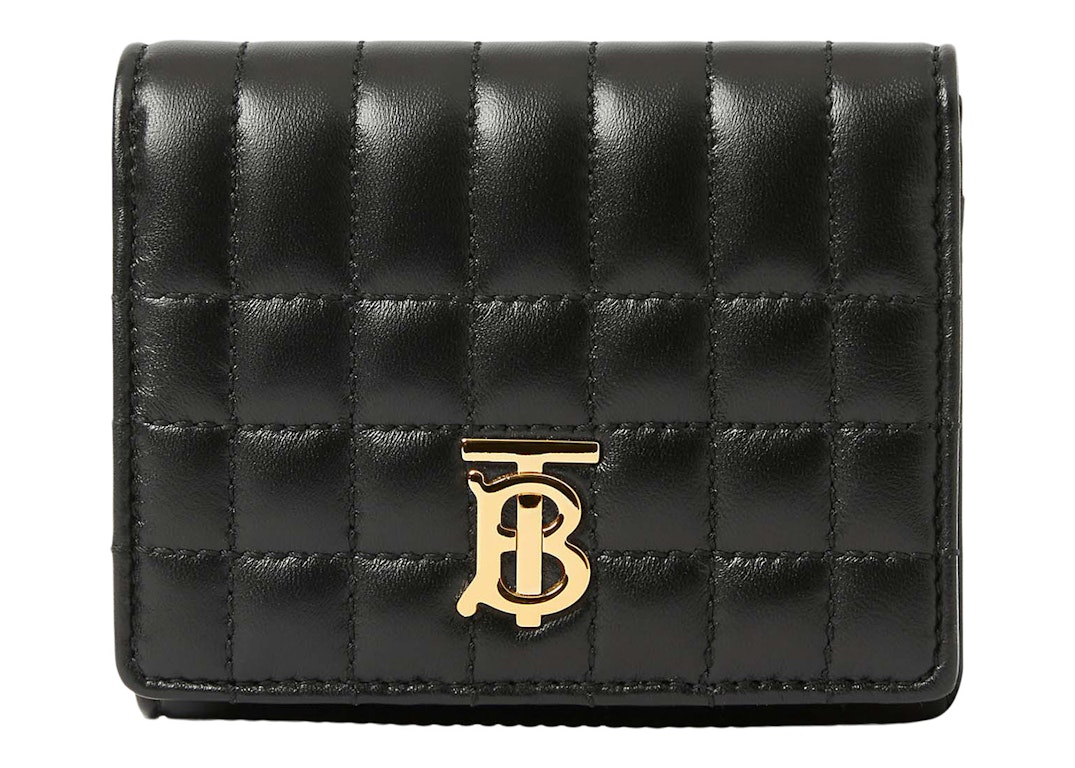 Pre-owned Burberry Quilted Leather Small Lola Folding Wallet Black /light Gold