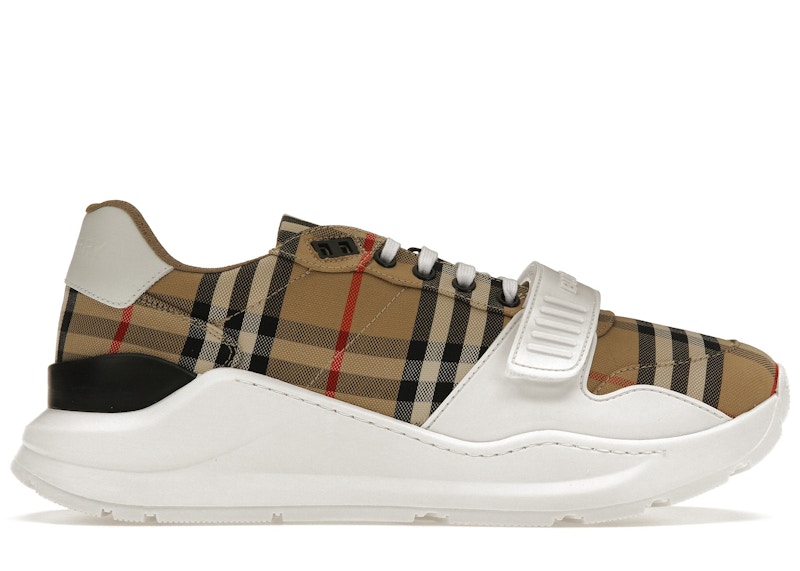 Pre-owned Burberry Men's  Ramsey Vintage Check Suede Leather Sneakers In Archive Biege/white