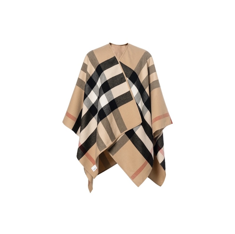 Burberry Reversible Check Merino Wool Poncho Camel Archive Beige US