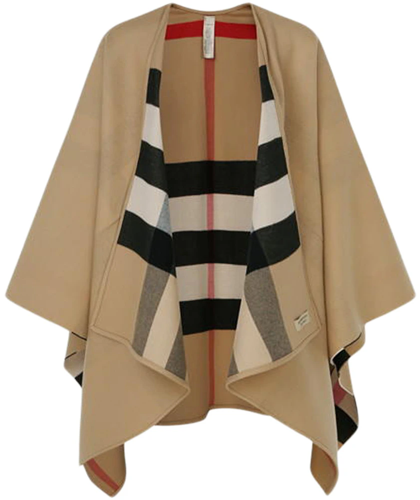 Burberry Reversible Check Merino Wool Poncho Camel/Archive Beige - US
