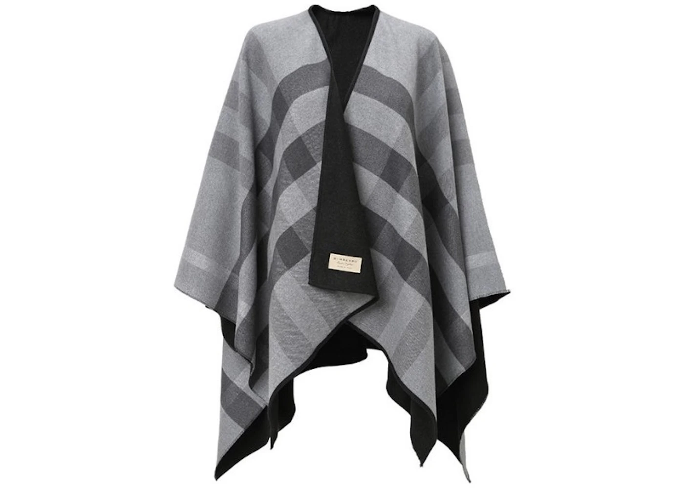 Burberry Reversible Check Merino Wool Poncho Scarf Black/Grey US