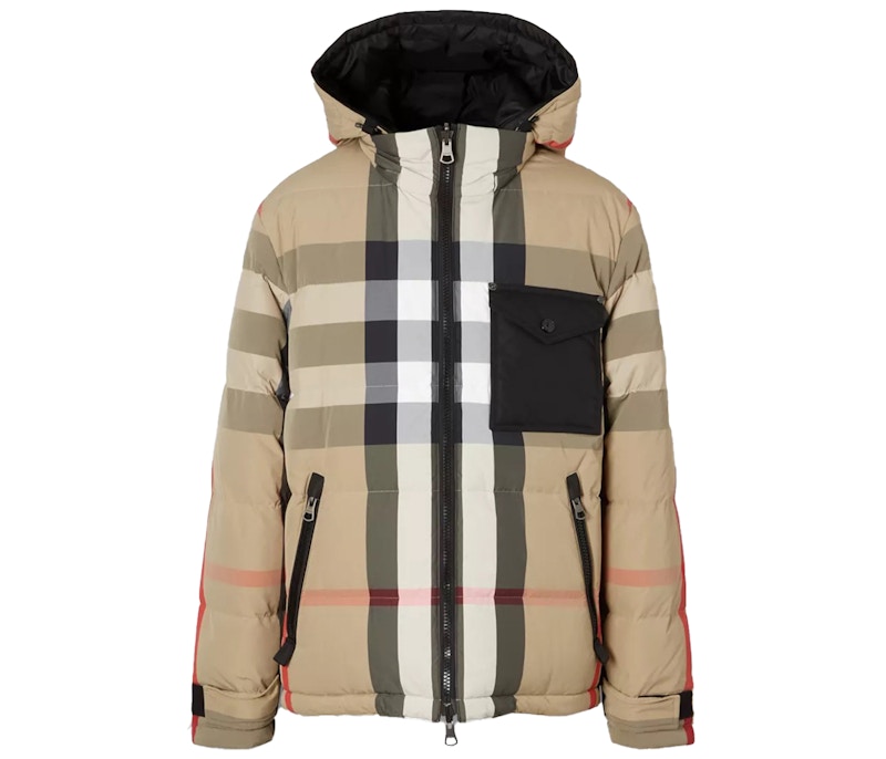 Burberry Reversible Check Nylon Puffer Jacket Black Archive Beige