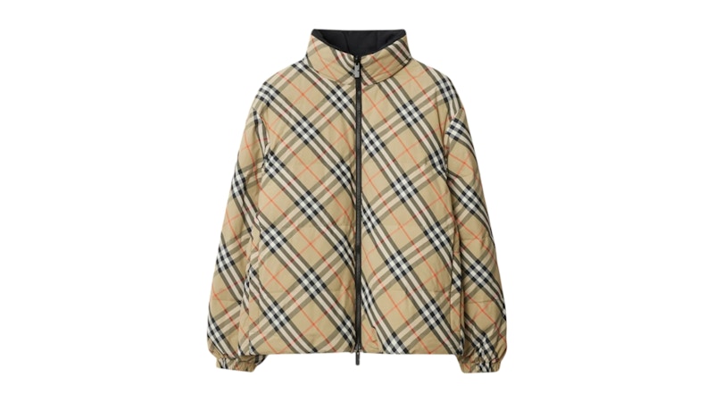 Burberry Reversible Check Nylon Snowdon Puffer Jacket Sand