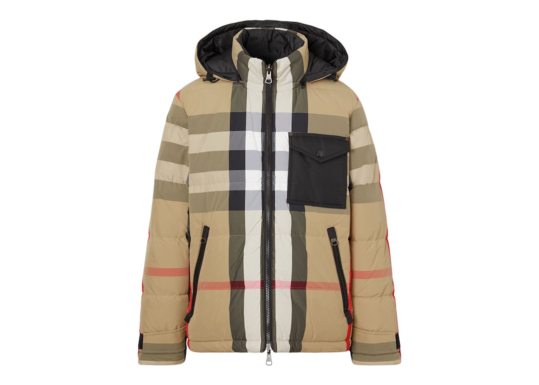 Pre-owned Burberry Reversible Exaggerated Check Nylon Puffer Jacket Archive Beige/black